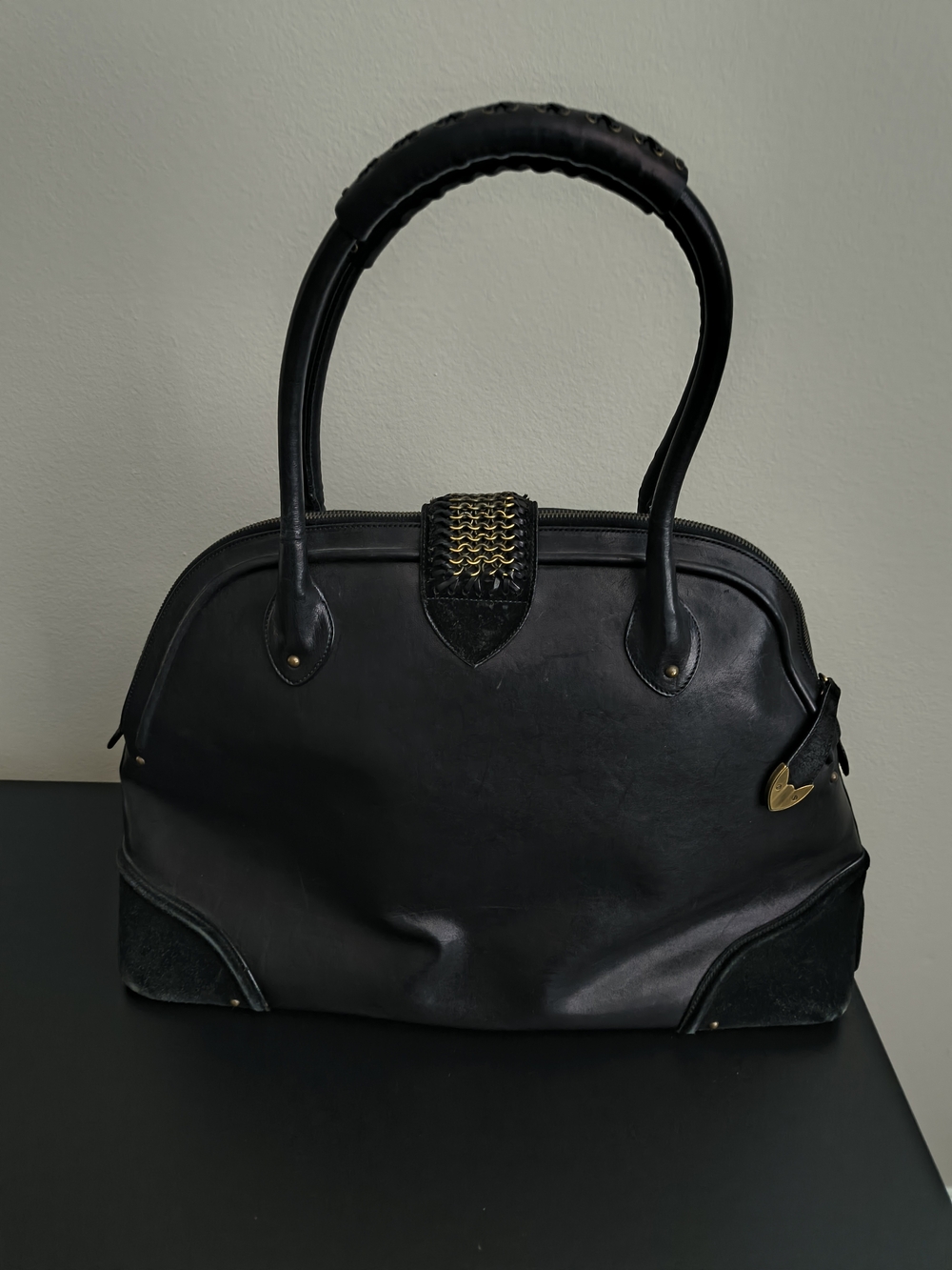 Dior Black Leather Satchel Shoulder Bag with Gold Hardware - Picture 6 of 9